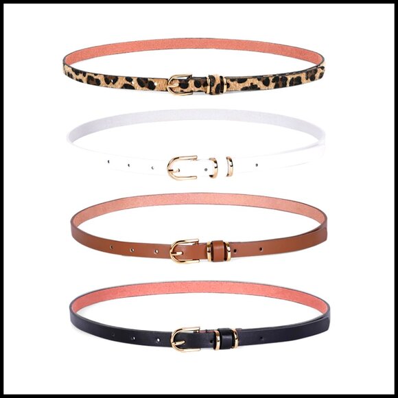 Skinny PU Leather Belt Gold Buckle Minimal Chic Waist Belt for Jeans main image 6